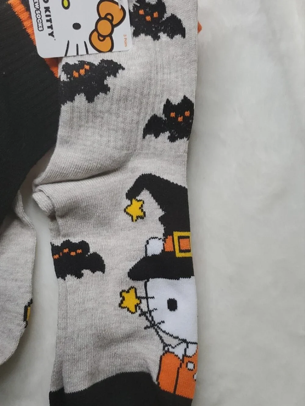 Hello Kitty Men’s Halloween Crew Socks - Black, Gray & Orange